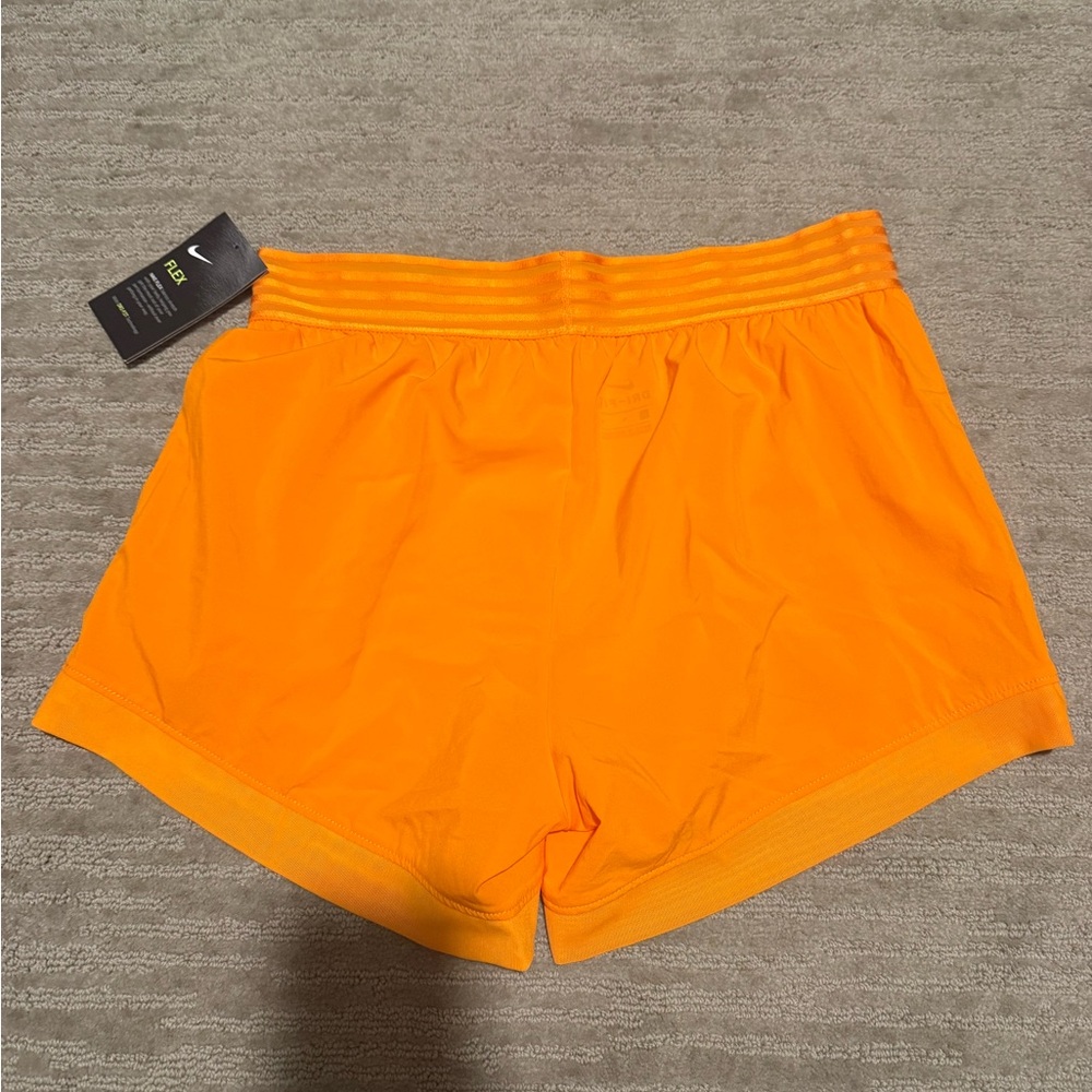 Nike Women's Bright Orange Athletic Shorts with White Logos - Picture 2 of 3